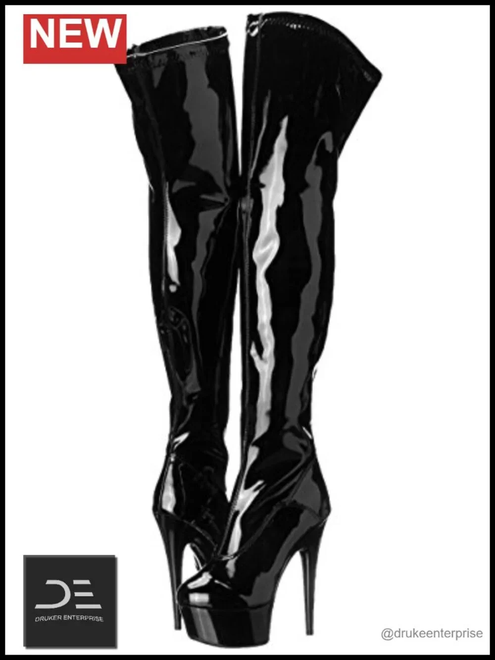 Over-the-Knee Stretch Patent Platform Boots 6in Heel 25in Shaft